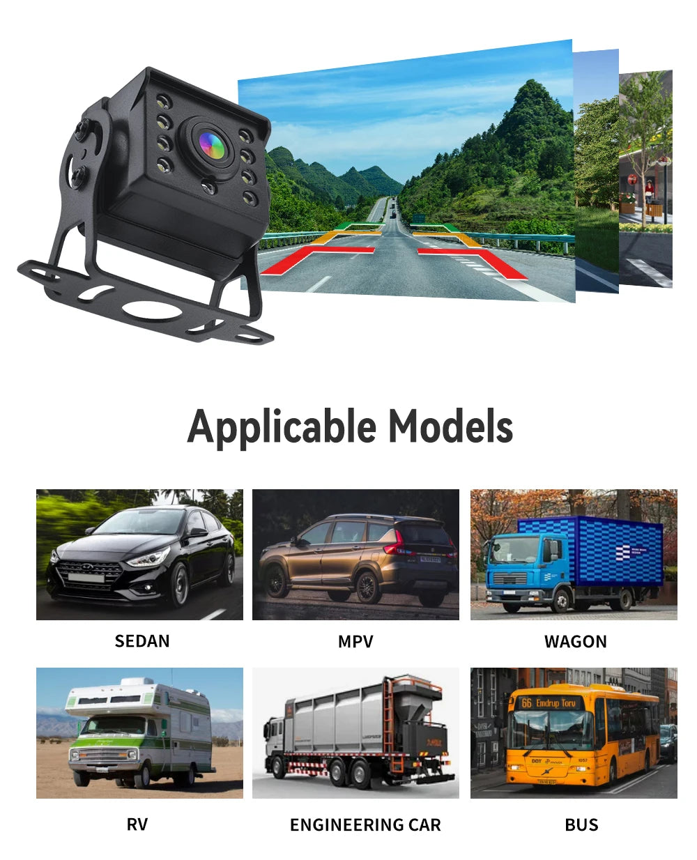 Parking Universal Car Rear View Camera with Monitor For Truck Bus 7 HD Screen 1024*600 Assistance Waterproof Security