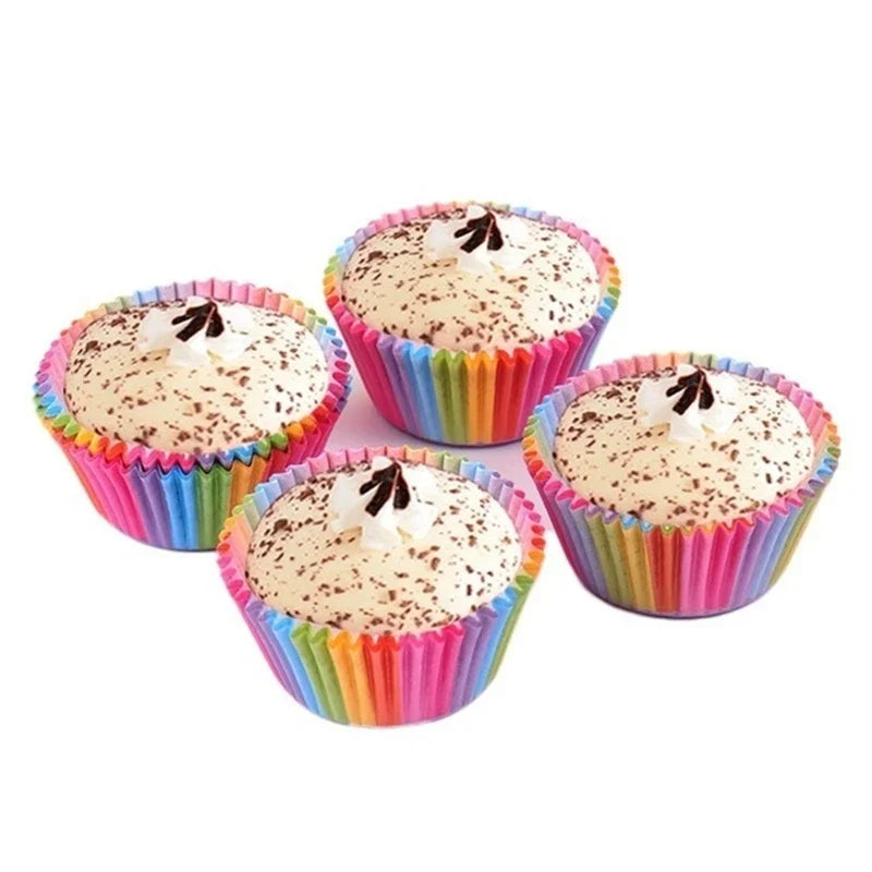 100pcs Cupcake Paper Cups Baking Molds Rainbow Liner Cupcake Muffin Cases Paper Cake Wedding Party Decorating Cupcake Cases