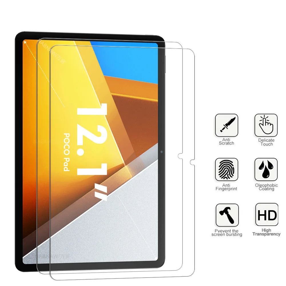 2 Pieces HD Scratch Proof Tempered Glass Screen Protector For POCO Pad 12.1-inch Xiaomi POCO Tablet Oil-Coating Protective Film