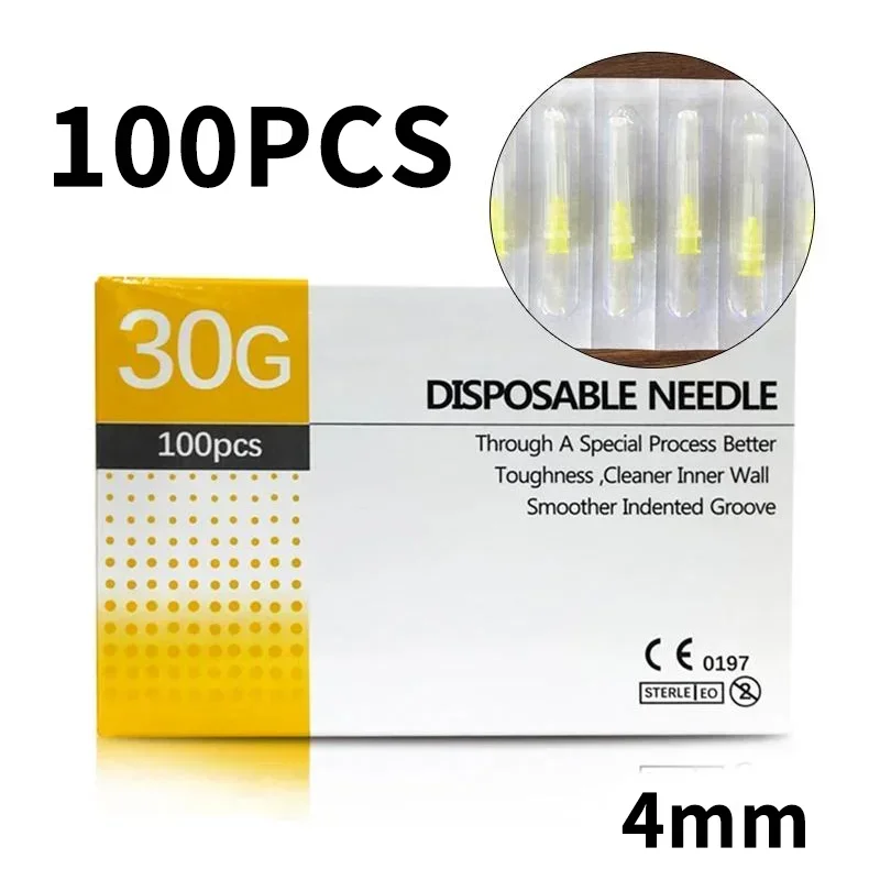 100PCS 30G Painless Needle 4/6/13mm Beauty Ultrafine Piercing Transparent Syringe Injection Glue Clear Tip Cap Pharmaceutical