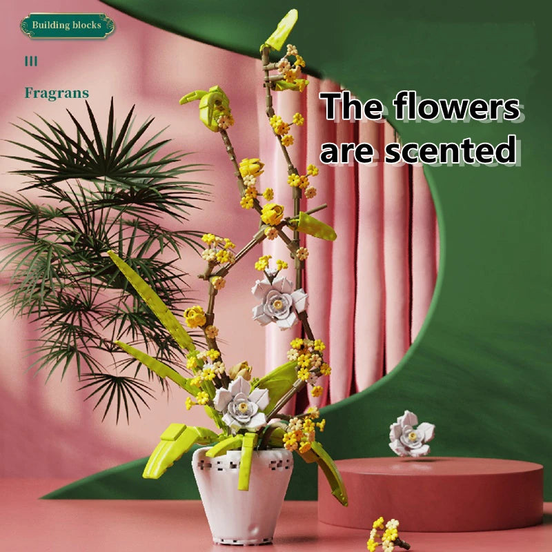 New Fragrans Model Building Blocks MOC Flower Potted Bonsai Ideas Home Decor Plant Collection Bricks Ideas DIY Toy For Girl Gift