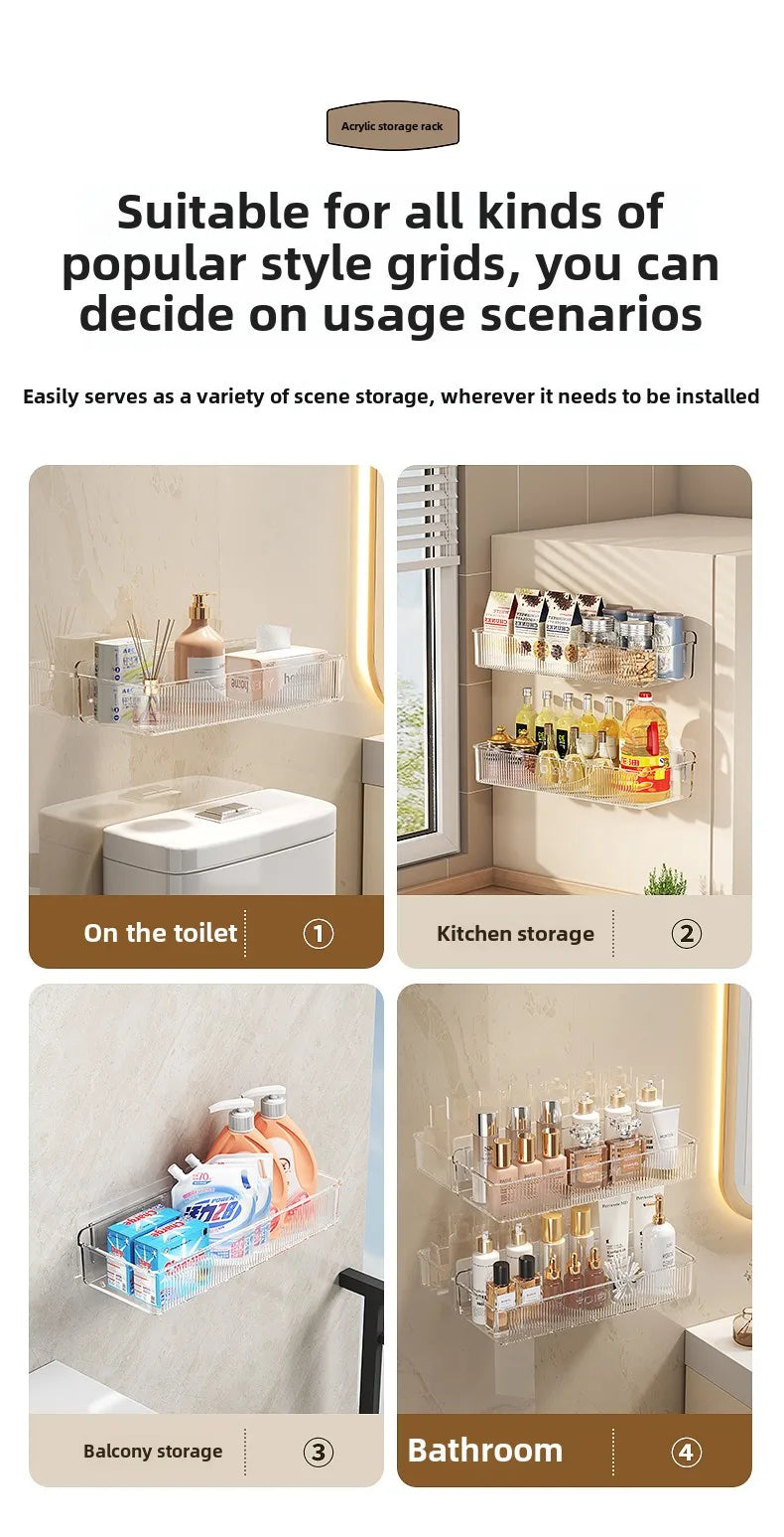 Wall mounted cosmetic and skincare storage rack for bathroom no need for drilling Multi functional kitchebathroom storage rackra