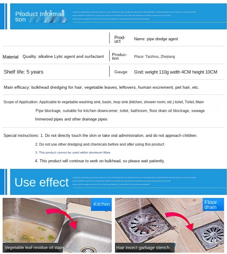 100g Powerful Sink Drain Cleaner High Efficiency Clog Remover Kitchen Sewer Power Pipe Channel Powder Cleaning Tools