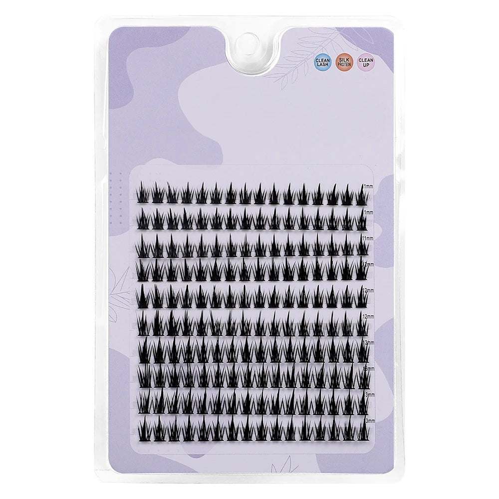 160 Pcs Wheat-Ear Shape Fake Eyelashes Fine Stem, DIY Eyelash Extension, Thick Segmented Clusters, Comic Eyelashes