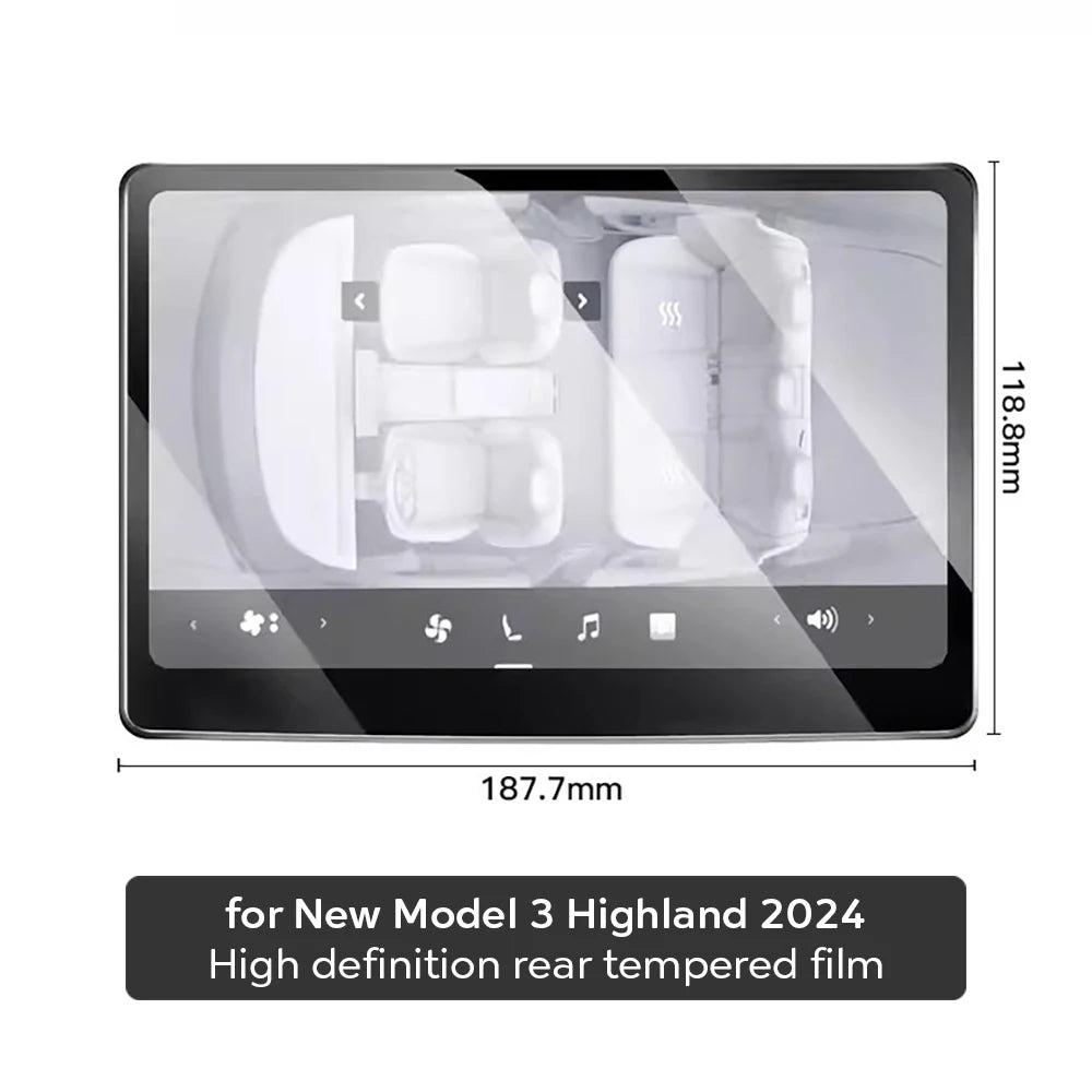 Tempered Glass Film Protector for New Tesla Model Y Launch 2025 Model 3 Highland 2024 Rear Row Center Control Screen Protective