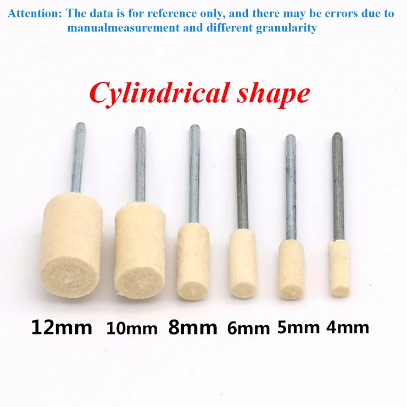 5/6PCS O.D 3-12mm Wool Felt Polishing Wheel Grinding Head Suitable for Dremel Drill Bit Rotation Tool 2.35mm Handle