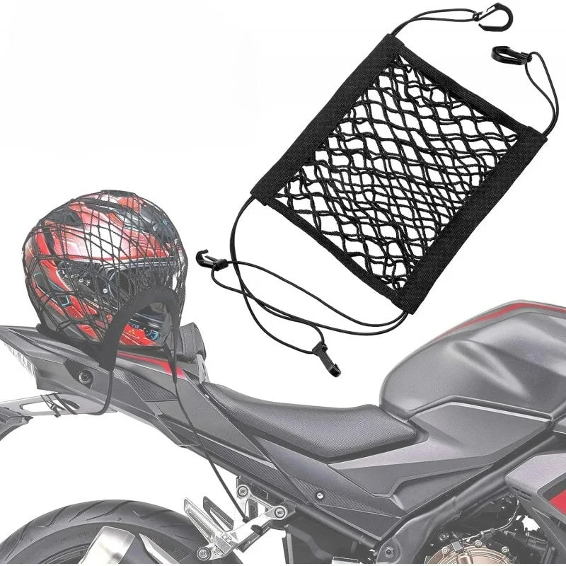 1pcs High elasticity car motorcycle double-layer hook helmet storage net elastic cargo net luggage net