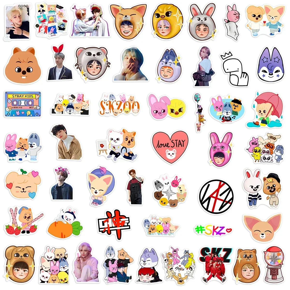 50Pcs Cute Skz Stickers Cartoon Kpop Skzoo DIY Stickers Scrapbooking Phone Luggage Skateboard Waterproof Decals