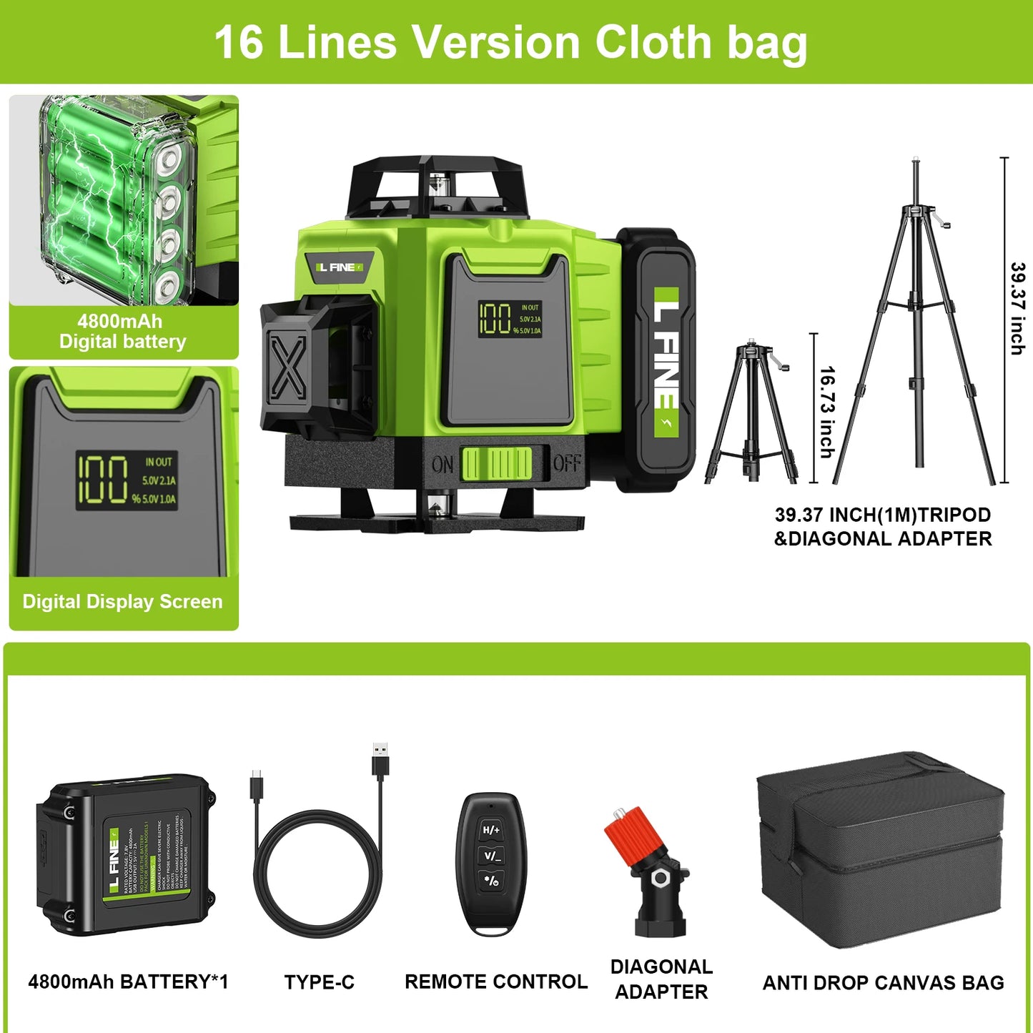 Lfine2/4D16 Lines 360°Self-leveling Laser Levels Optional tripod  And Vertical Professional Laser Level Tool