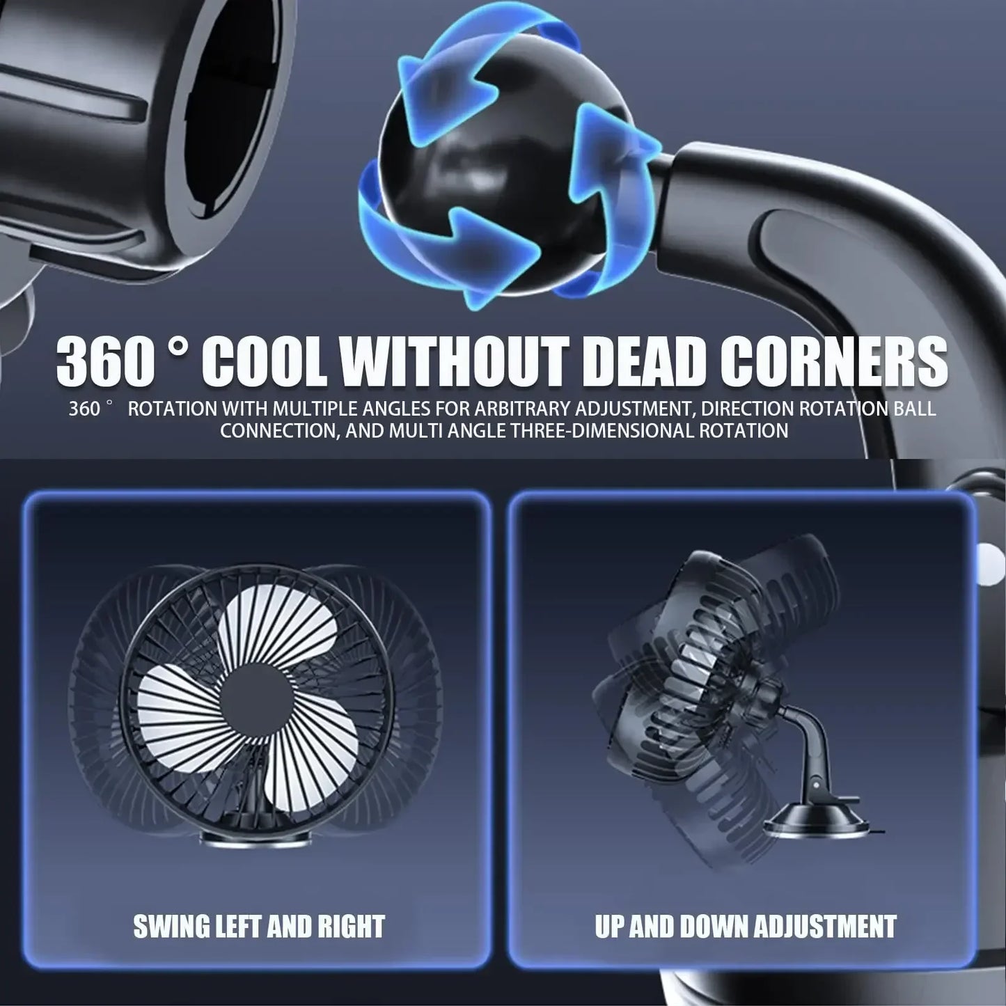 Suction Cup Car Fan 360° Rotatable USB Interface Low Noise 3-Speed Control Powerful Car Cooling Fan for Home Desk Office Car