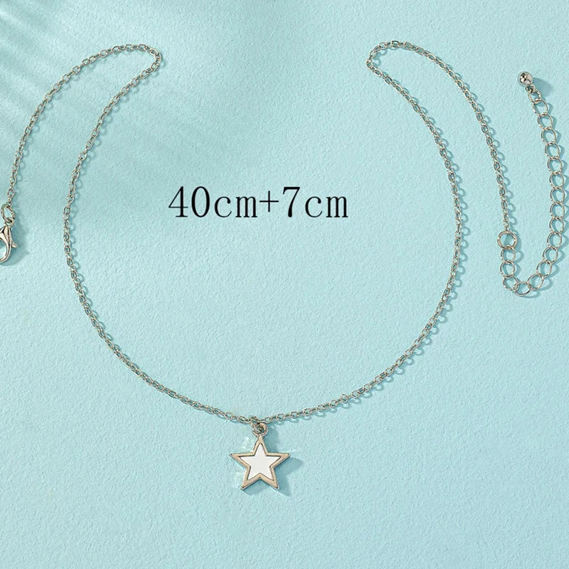 Women Star Heart Epoxy Pendant Gold Color Korean Chain Tinny Necklace Girls Trendy Shell Clavicle Choker Party Jewelry