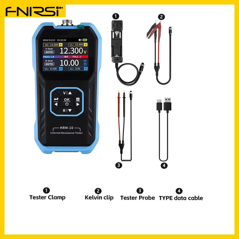 FNIRSI HRM-10 Handheld Resistance Battery Tester Meter Internal Resistance Test Sorting Mode Data Export & Rechargeable Design
