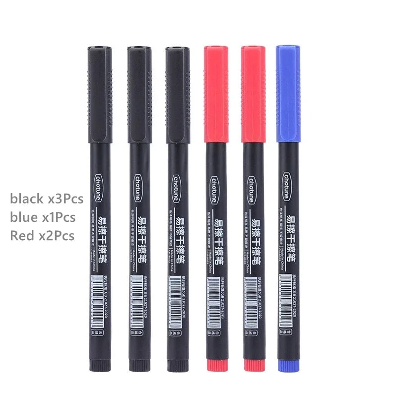 8pcs Erasable Whiteboard Pen 0.5mm Fine Point Black/Blue/Red Ink Blackboard Marker School Office Art Writing Stationery