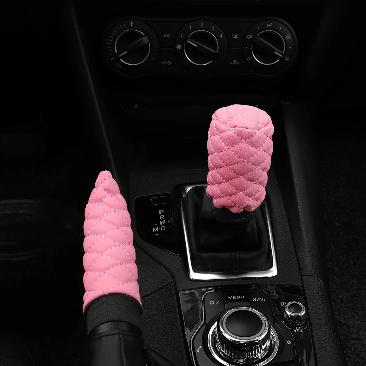 2 sets PU leather stereo embroidery car handbrake cover handle set manual gear general automotive supplies