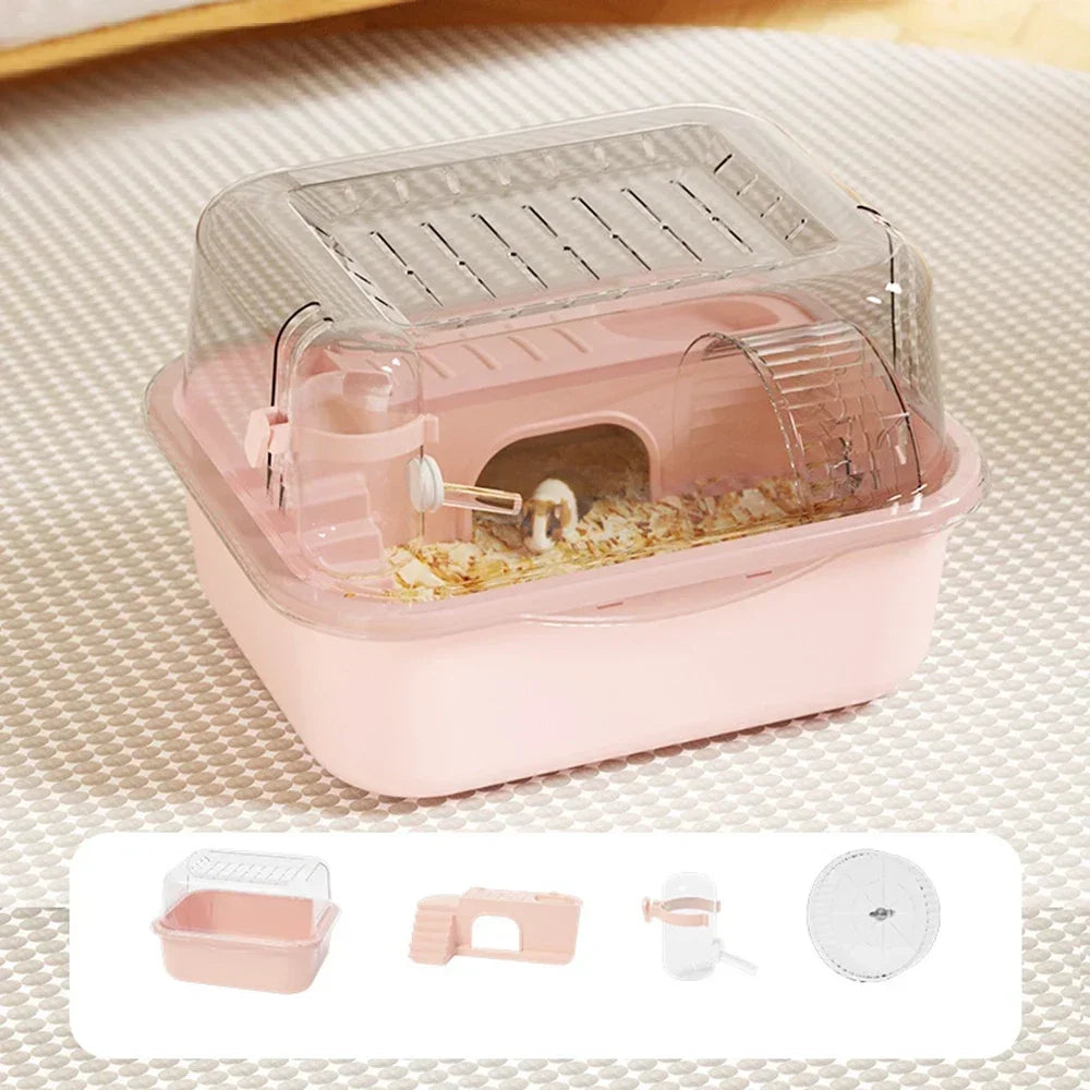 Hamster Cage Small Hamster Habitat Mouse Home Small Animal Cage with Tube Exercise Wheel Hut Rat Habitat for Gerbils Mice
