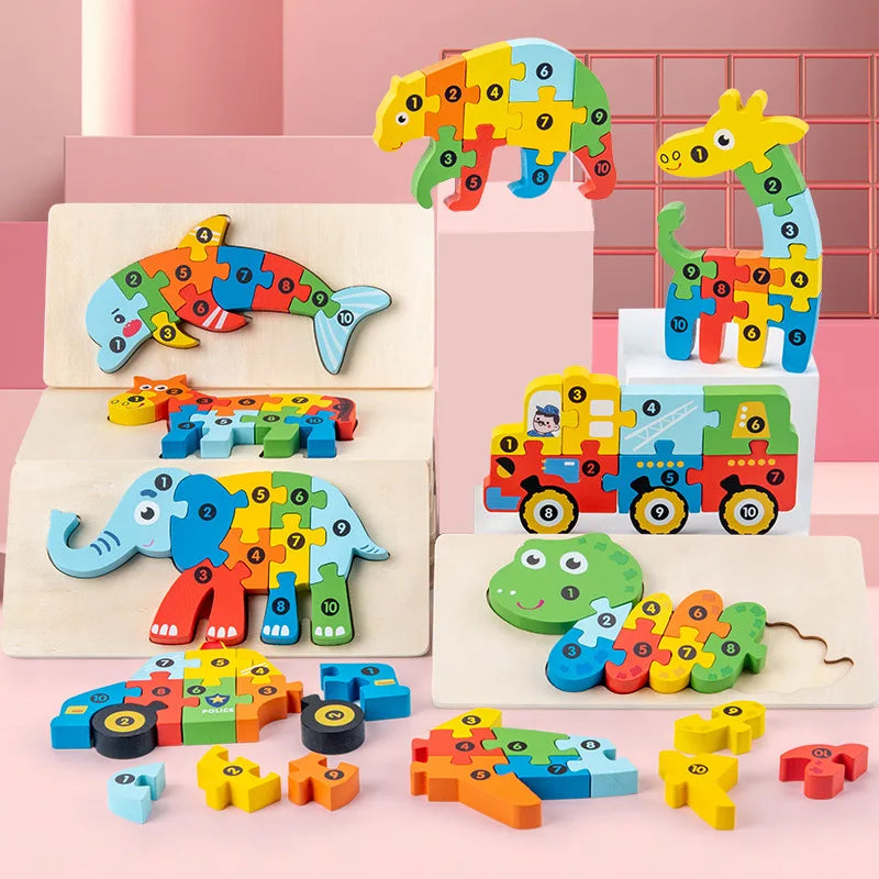 1PCS 3D Puzzle Wooden Dinosaur Animal Jigsaw Puzzle Early Education Co