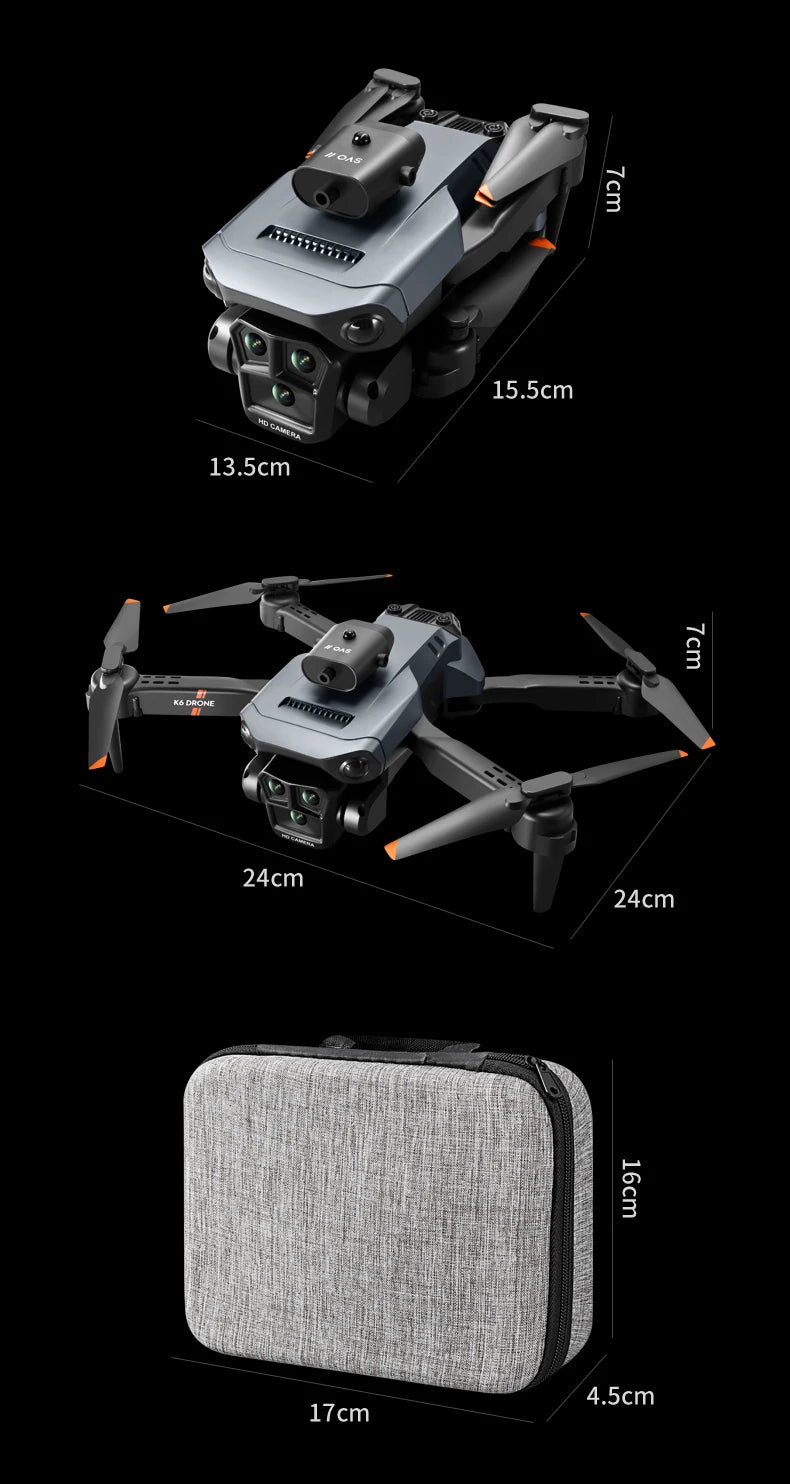 K6 MAX Triple-Camera Drone 4K HD Optical Flow Positioning 360° Obstacle Avoidance Foldable Quadcopter Wifi FPV RC Toys Dron