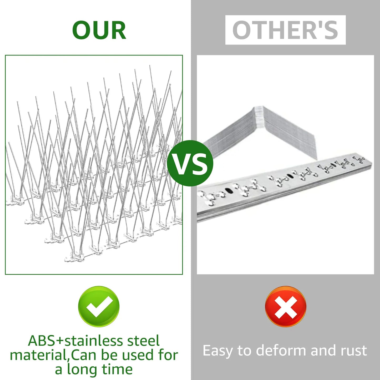 12Pcs Pigeon Spikes Stainless Steel Bird Repeller Set Deterrent Anti Bird Pigeon Squirrel Cats Repellent for Garden Fence Roof