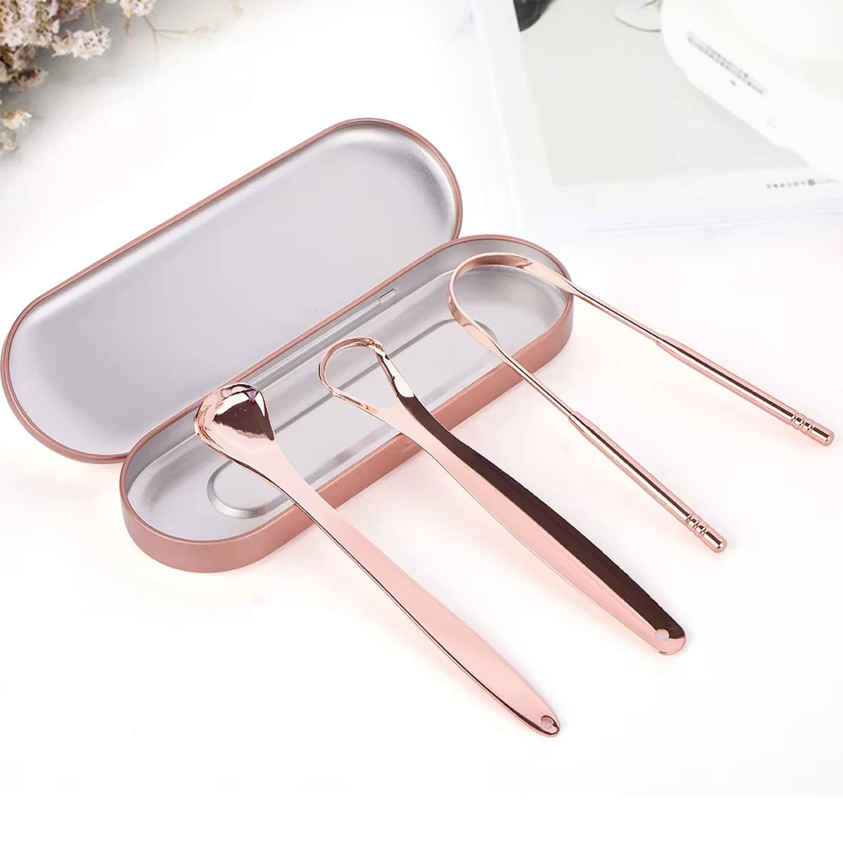 Set of 3 Tongue Scrapers for Adults Tough Metal Tongue Cleaner w/Storage Case Stainless Steel Tongue Scrubber for Fresh Breath