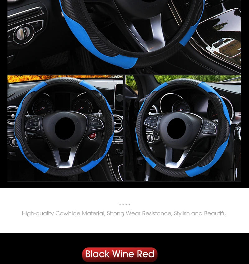 Car accessories Carbon Fiber PU Leather Steering Wheel Cover for Hyundai I10 Peugeot 2008 Dacia Sandero Stepway