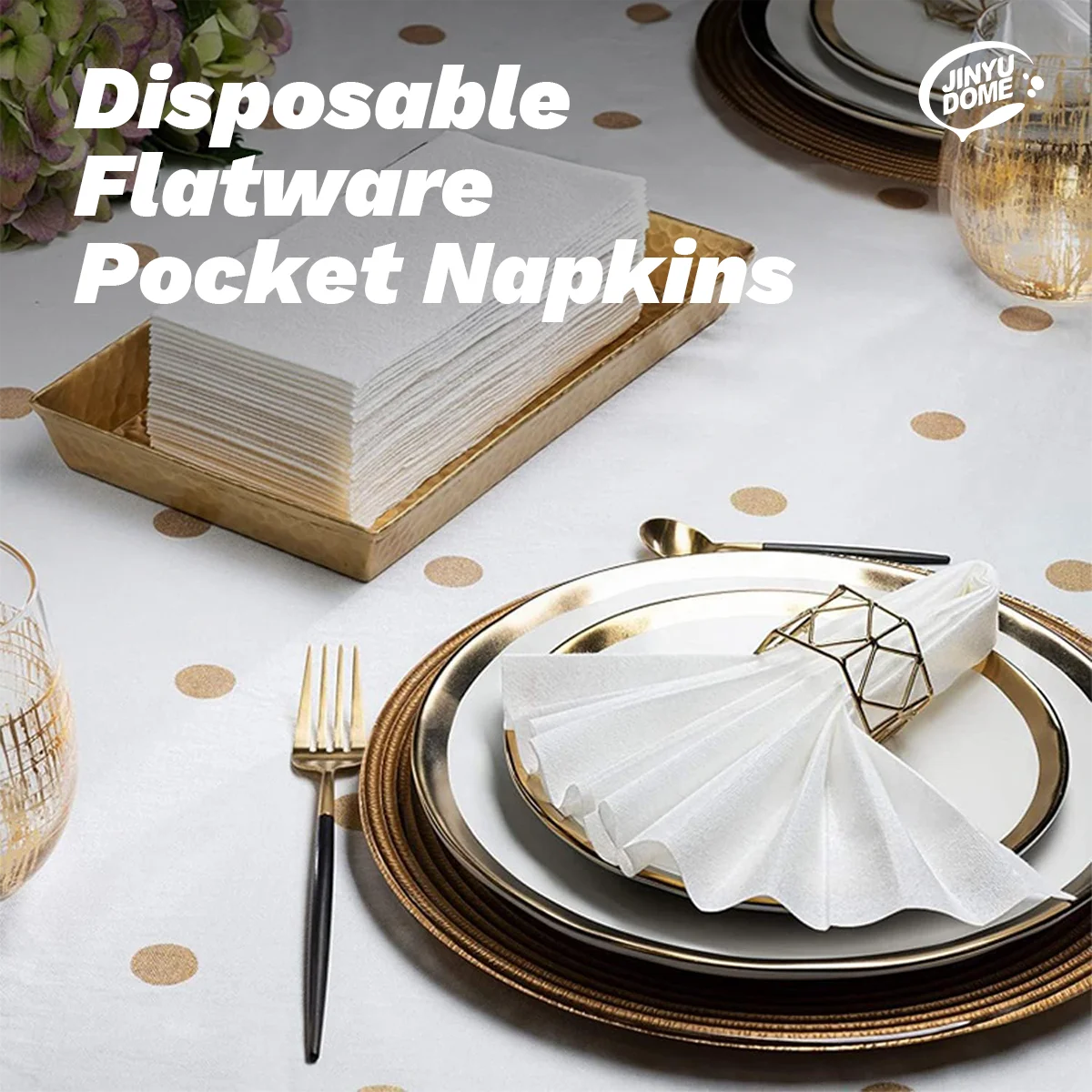 White Disposable Built-in Flatware Pocket Napkins,13x15.75inch,50PCS.Prefoled Eco-Friendly for Silverware,Wedding, Party,Events