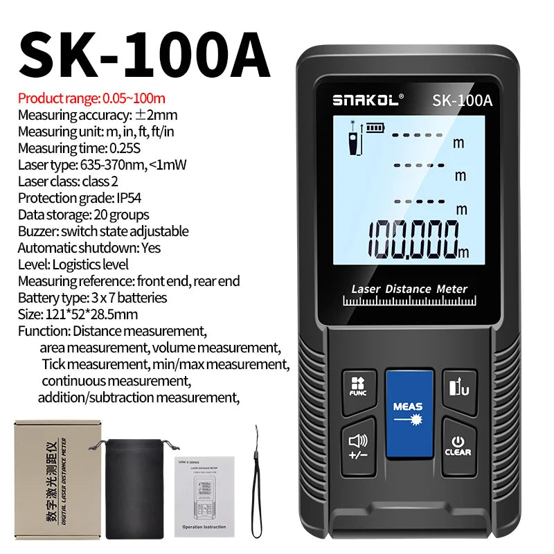Snakol Laser Distance Meter 40m 50m 70m 100m 120m Rangefinder Digital Range Finder Trena Roulette Ruler Distance Measuring Tape