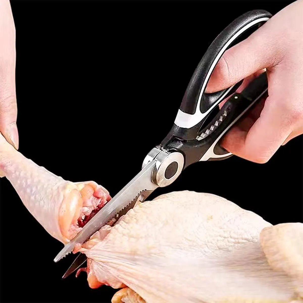 Scissors Stainless Steel Kitchen Household Bone Scissors Chicken Wings Fish Chopper Bottle Opener Clip Walnut Kitchen Tools