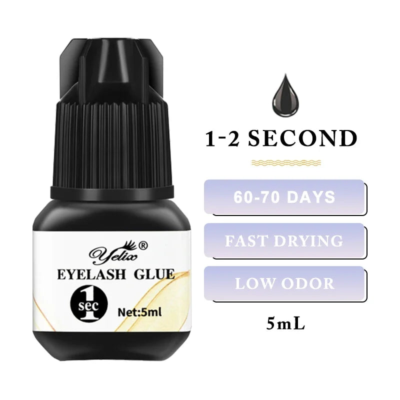 Yelix Eyelash Extension Glue 0.5-1 Sec Fast Dry Individual Lashes Glue Sensitive Eye Black/Clear Eyelash Glue Lash Extension