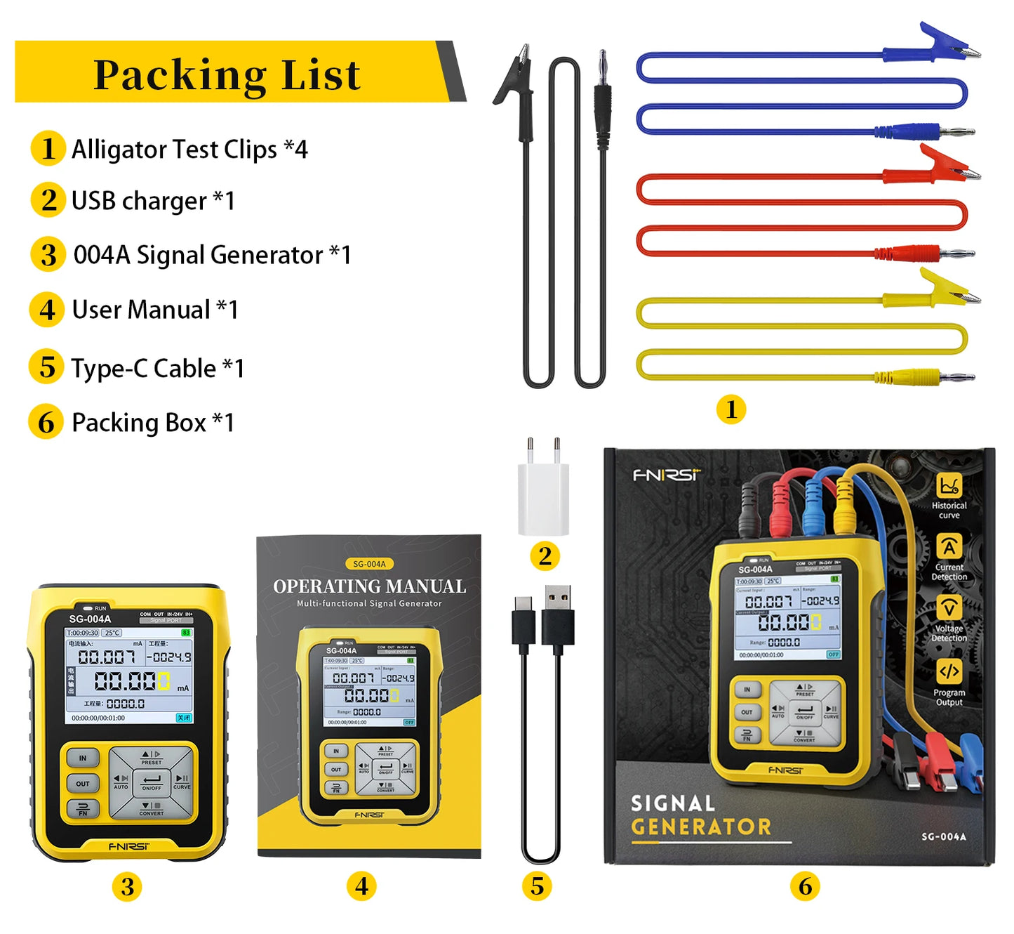 FNIRSI SG-004A 4-20mA Multifunctional Gerador de sinal PT100 Thermocouple Resistance Pressure Transmitter Process Calibrator