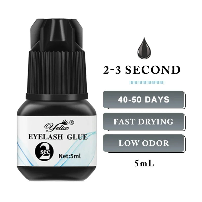 Yelix Eyelash Extension Glue 0.5-1 Sec Fast Dry Individual Lashes Glue Sensitive Eye Black/Clear Eyelash Glue Lash Extension