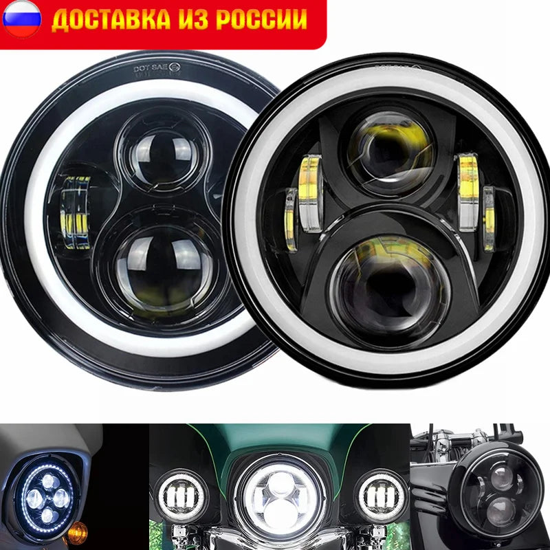 2x Car 7 Inch Led Headlight Hi/Low H4 Halo Angle Eyes DRL For Jeep JK TJ OffRoad Defender Hummer 4x4 Suzuki Samurai Headlamp