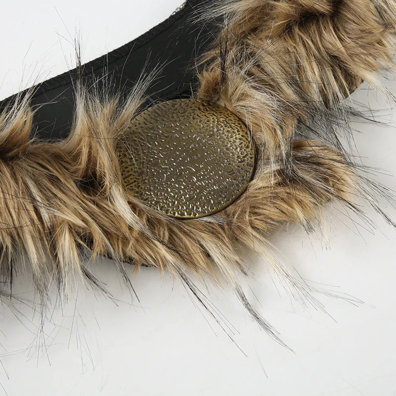 SUCHCUTE Vintage Faux Fur Patchwork Pu Leather Belt Punk Western Cowboy Accessories Y2K Women's Waistband Retro 2000s Decorative