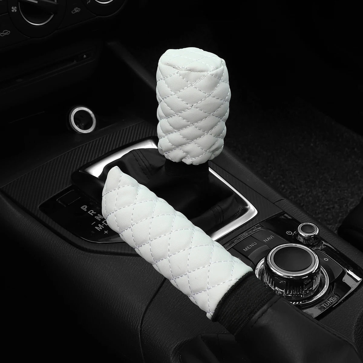 2 sets PU leather stereo embroidery car handbrake cover handle set manual gear general automotive supplies