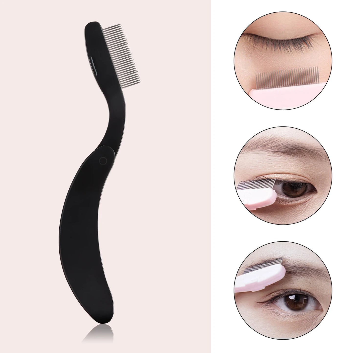 1-pack curved design eyelash beauty folding separator portable eyelash brush comb eyelashes stainless steel eyelash combing tool