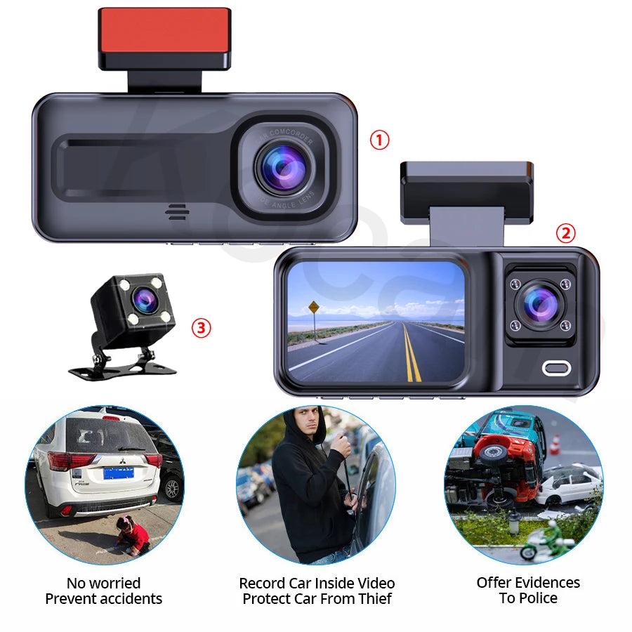 3 Channel Dash Cam for Cars Camera Black Box 1080P Video Recorder Rear View Camera for Vehicle Car DVR car accessories