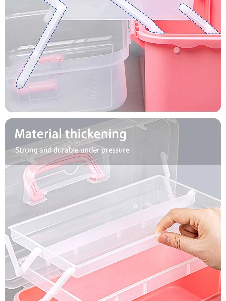 Three-layer Transparent Plastic Craft Storage Box, Sewing Storage Box, Folding Tool Box, Art Student Miscellaneous Storage Box