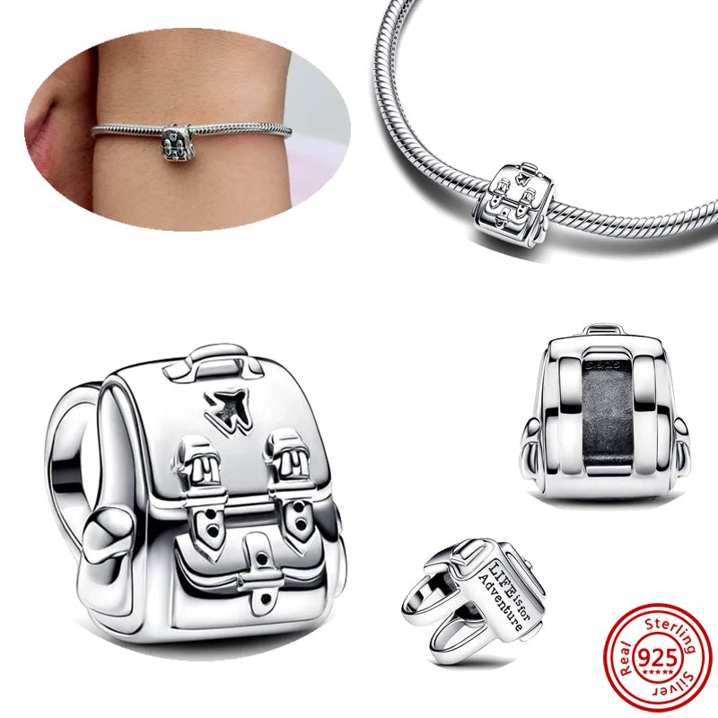 Original 100% 925 Silver Hanging Sloth Climbing Frog Colour Heart School Bead Charms Fit Pantaro Bracelet DIY Jewelry Women Gift