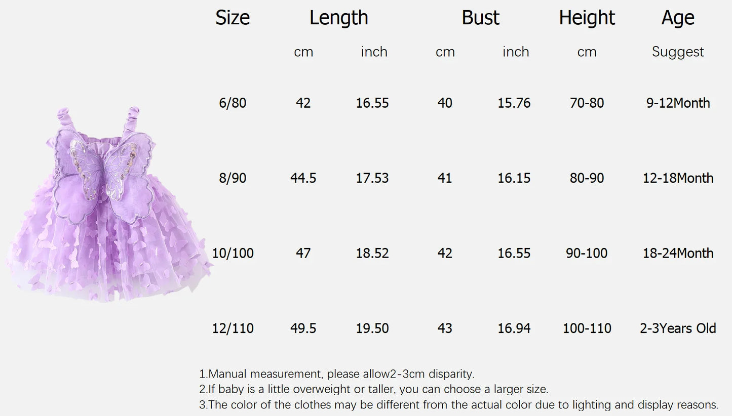 Summer New Baby Girl Suspender Dress Solid Color Butterfly Wing Gauze Dress Children's Birthday Party Dress