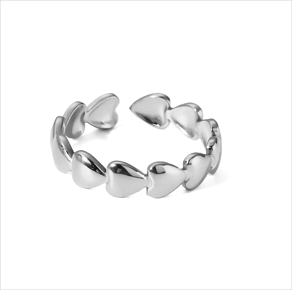 1/3PCS Adjustable Full Circle Hollow Heart-Shaped Open Cuff Ring Stainless Steel Jewelry Irregular Stackable Rings For Women