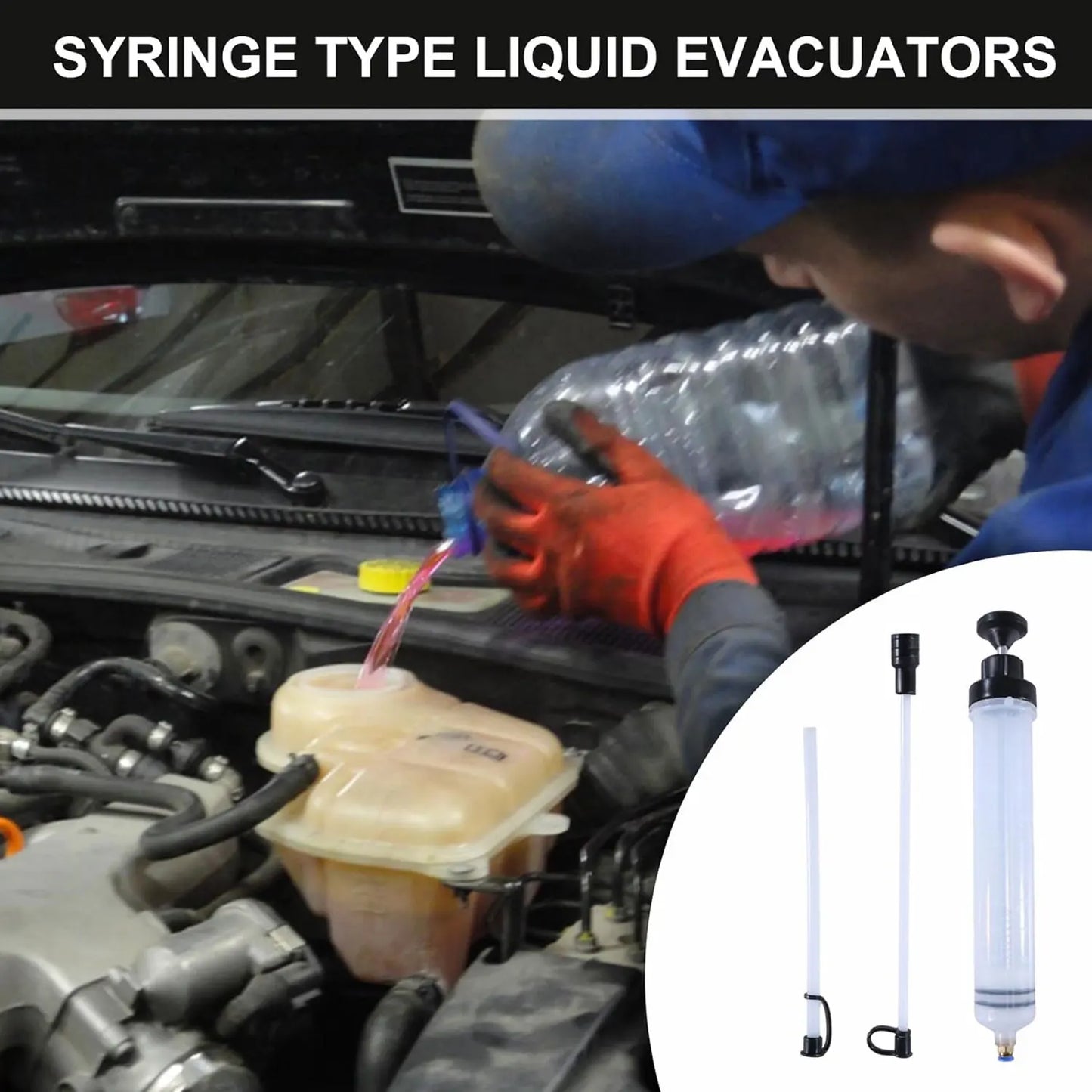 Manual automotive engine oil pump, syringe type, suitable for extracting gear oil and brake fluid, as well as cleaning injectors