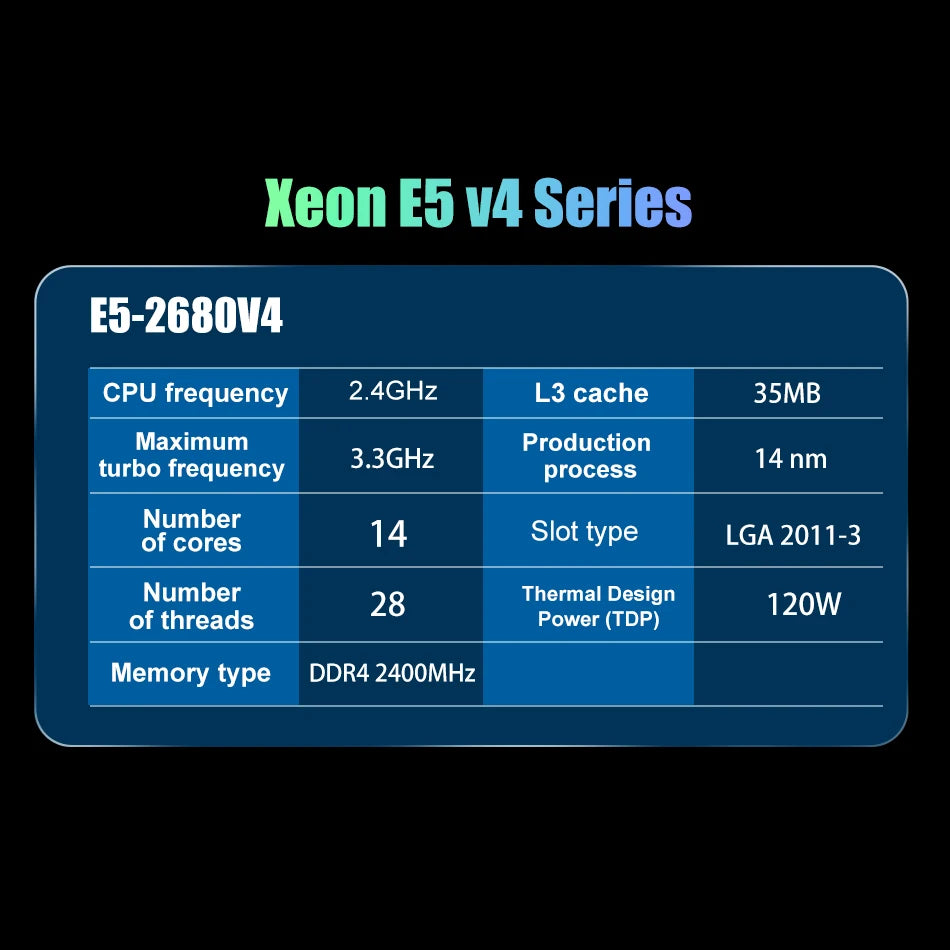 E5 2680V4 CPU Processor Xeon E5-2680V4 CPU 2.40GHz 14-Core 35M 14NM E5-2680 V4 FCLGA2011-3 TPD 120W Free Shipping