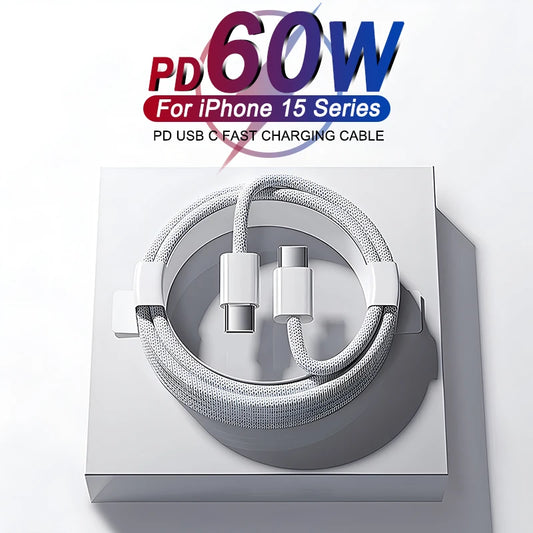 PD 60W Fast Charge Cable For iPhone 15 16 Pro Max USB Type C Cable For iPhone 16 15 Pro Max Plus Fast Charging Phone Accessories