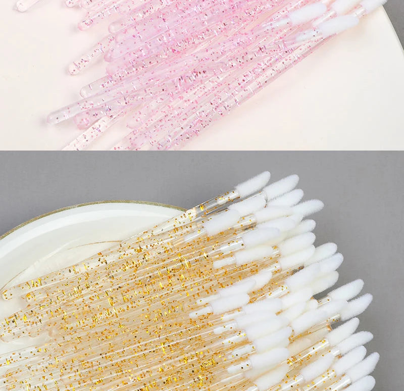 Okaylash Disposable Glitter Lip Gloss Brush Eyelash Extension Cleaning Brushes Crystal Lipstick Applicators Cleaner Makeup Tools