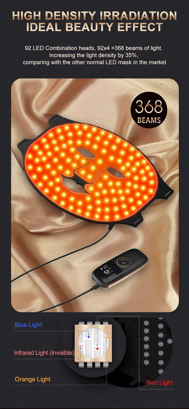 NIR LED Face Mask Neck Mask 92 and 78 Lamp 368 and 312 Beam Infrared Light Therapy 3 Brightness Reduce Wrinkle Acne Facial Care