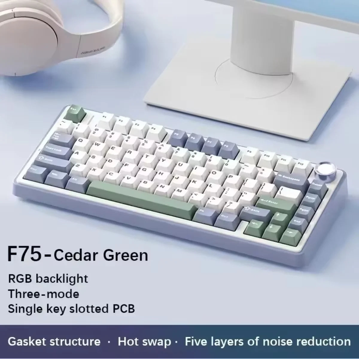 AULA F75 Mechanical Keyboard Wired/2.4G Wireless/Bluetooth RGB PBT 75% Layout OEM Profile Gasket Customized Pc Gaming Keyboard
