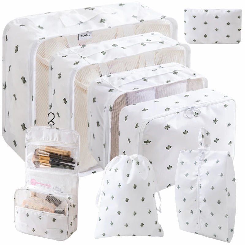 8pcs Travel Packing Cubes Set - Portable Mesh Clothes Storage Bag and Luggage Organizer with Shoes Bag - Essential Travel Access