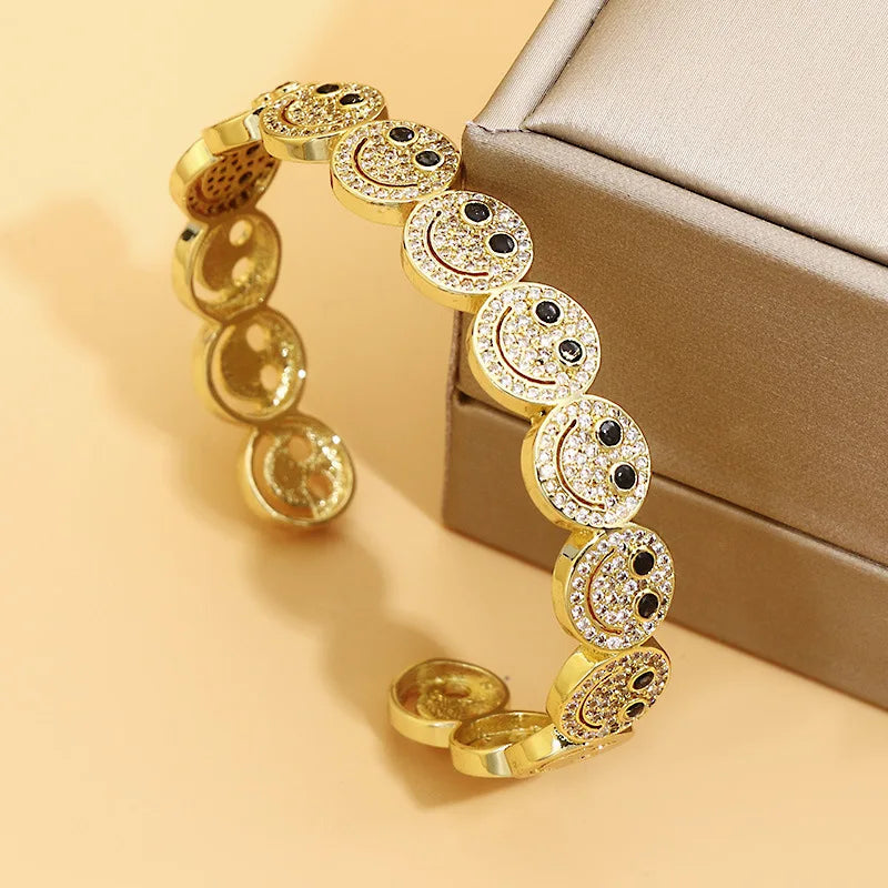 New Stylish Round  Cuff Bangle Bracelet Copper Gold Plated Cubic Zirconia Charm Party Women Men Gifts Jewelry Access