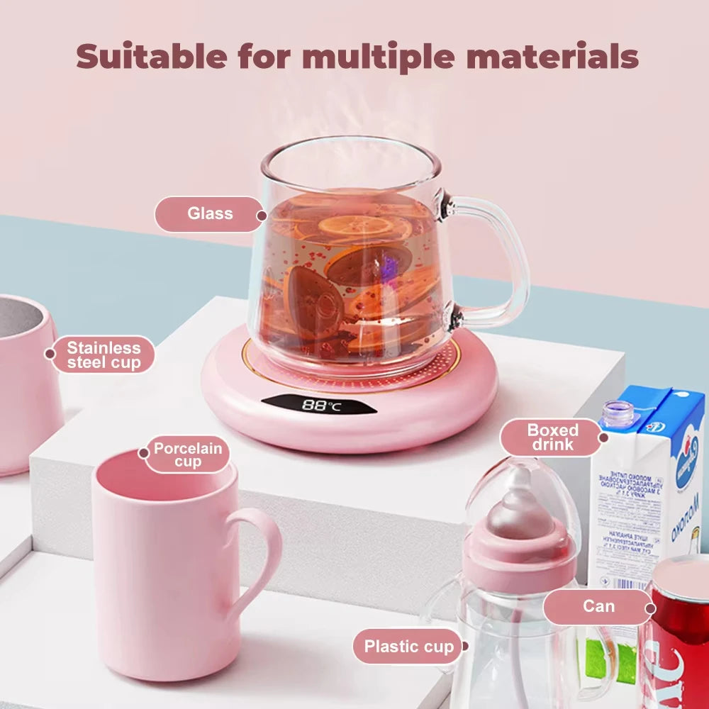USB Intelligent Cup Heater Milk Coffee Tea Water Electric Heating Pad 3-levels Temperature Adjustable Coaster for Home Office