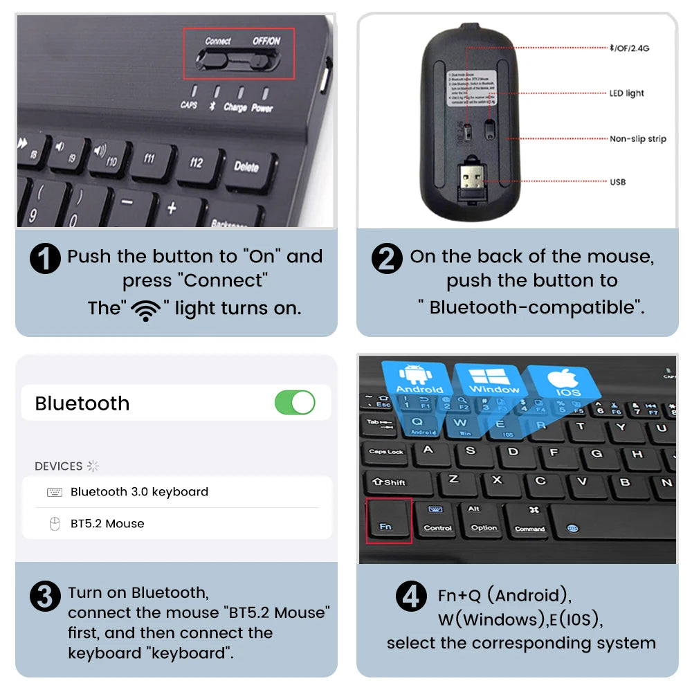 Mini Bluetooth Keyboard Wireless Keyboard Rechargeable For Phone Tablet Russian Spanish Keyboard For Android ios Windows