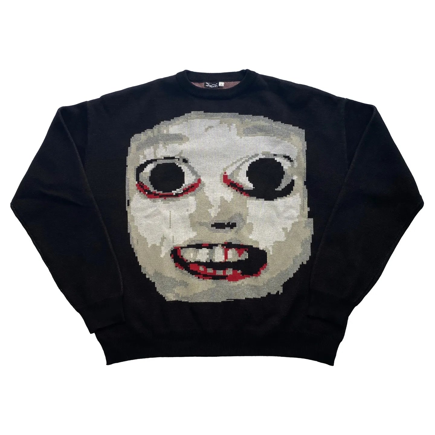 Casual Hip Hop Streetwear Knitted Sweater men Gothic portrait Print Pullover autumn Harajuku Cotton sweater Ghost Y2K